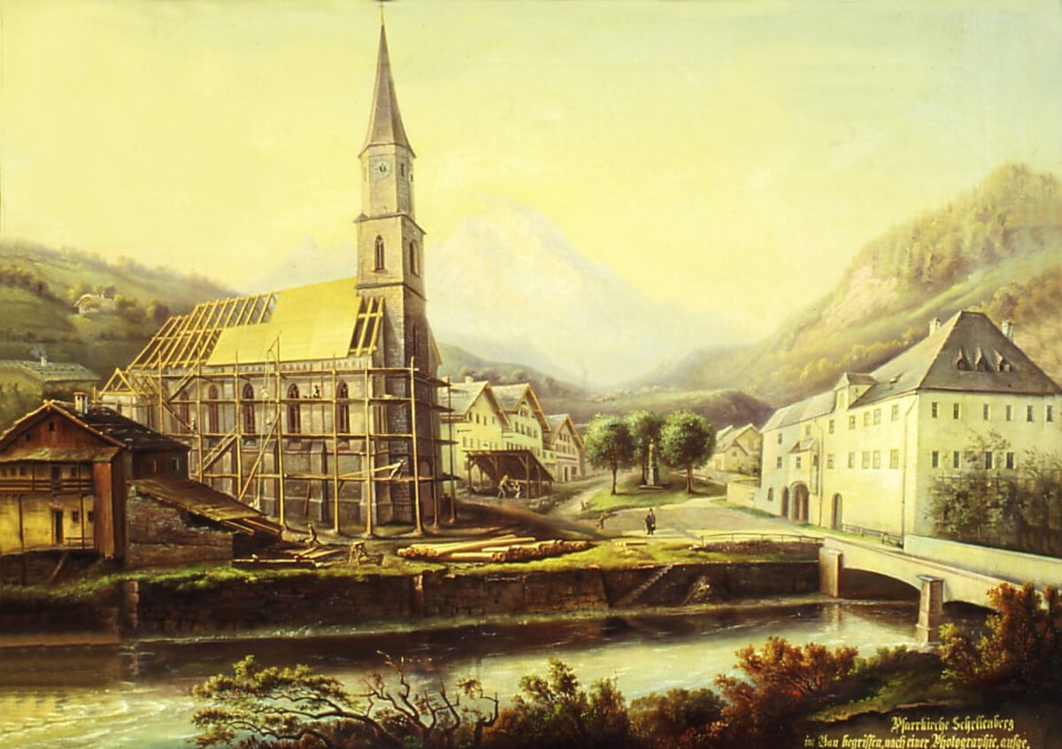 Gemälde Pfarrkirche im Bau 