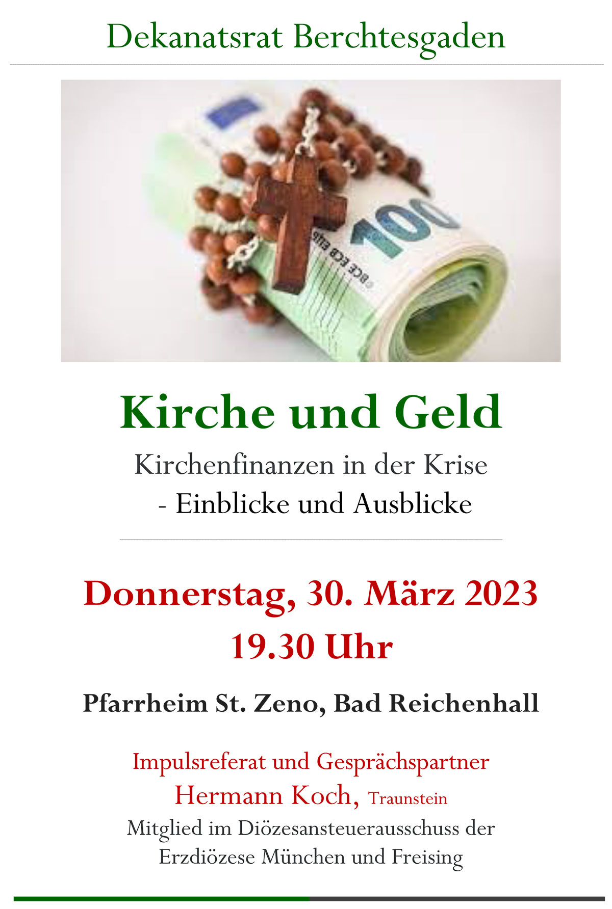Einladung zur Dekanatsratsvollversammlung am 30. März 2023, 19:30 Uhr, im Pfarrheim St. Zeno in Bad Reichenhall